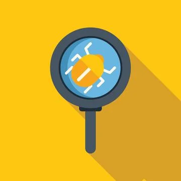 Magnifying glass showing a bug for debugging software and websites Stock Illustration