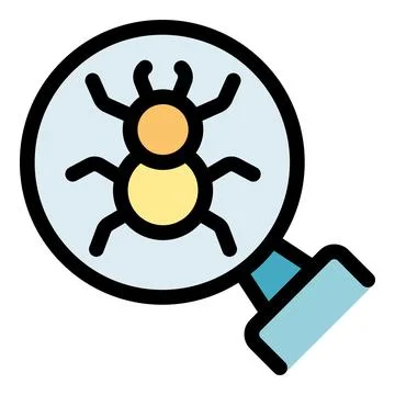 Magnifying glass showing computer bug, debugging and software testing 스톡 일러스트