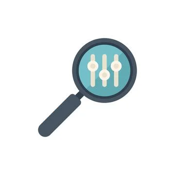 Magnifying glass showing control panel settings sliders icon Illustrazione stock