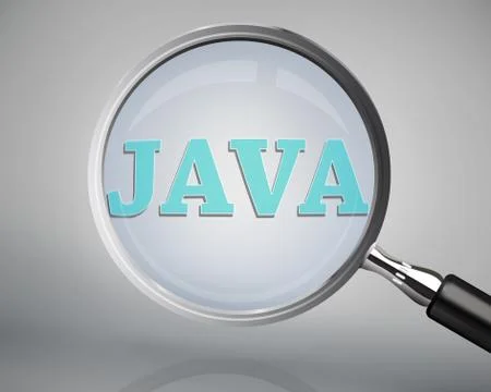Magnifying glass showing java word Foto stock