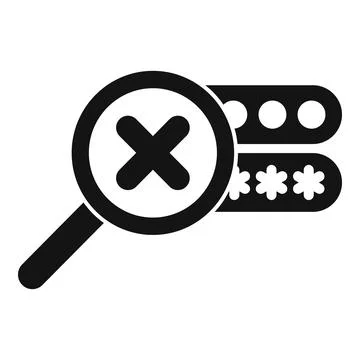 Magnifying glass showing wrong password symbol for security issues Stock Illustration
