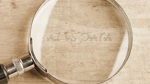 A magnifying glass slides over a textured wooden surface, bringing into sharp Stock Footage 335079705