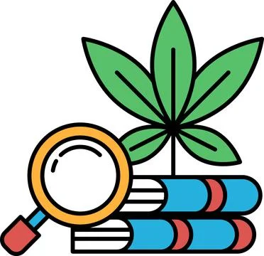 A magnifying glass is on top of a stack of books with a leaf on top Stock Illustration