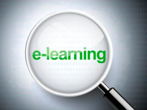 Magnifying glass with word e-learning Иллюстрация
