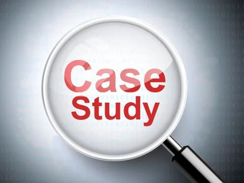 Magnifying glass with words case study Illustrazione stock