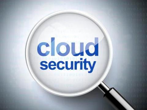 Magnifying glass with words cloud security Stock Illustration