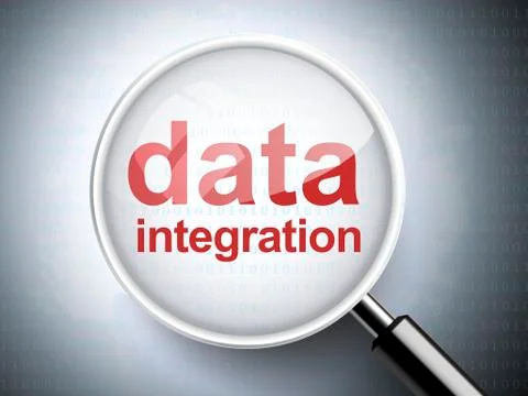 Magnifying glass with words data integration Stock Illustration