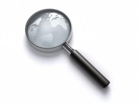 Magnifying glass with world map. Stock Illustration