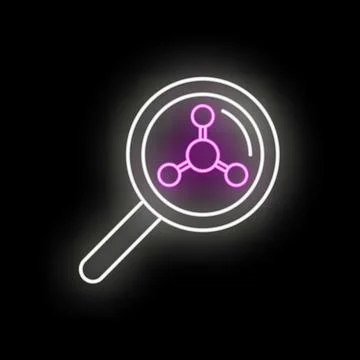 Magnifying molecule structure in neon scientific research Stock Illustration
