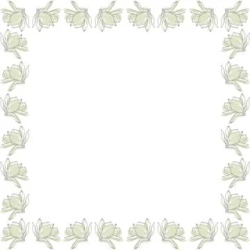 Magnolia flowers frame. Rectangle frame with linear flowers. Cute daisy empty Stock Illustration