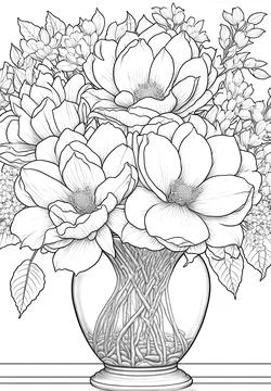 Magnolia flowers in a vase, graphic drawing Stock Illustration