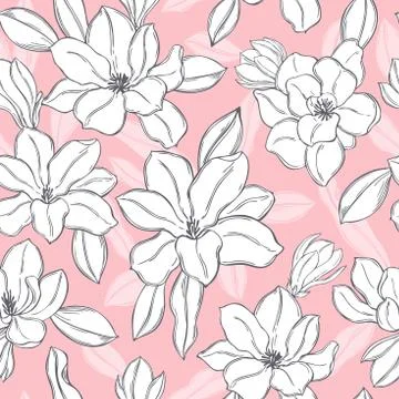 Magnolia flowers. Vector seamless pattern. Stock Illustration