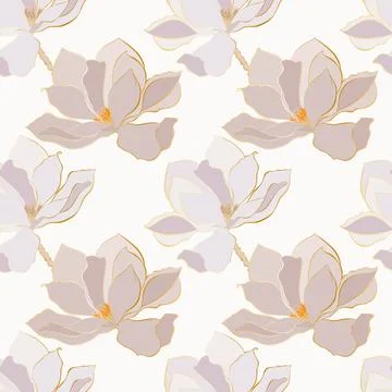 Magnolia pattern,contour flowers gold gradient Stock Illustration