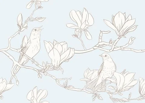 Magnolia tree branch Stock Illustration