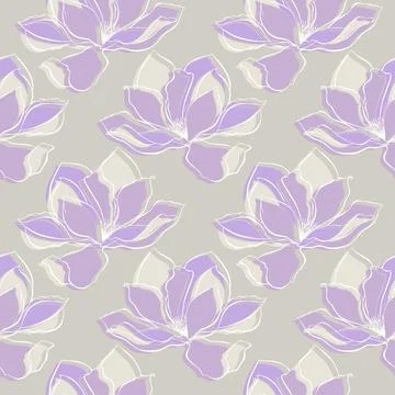 Magnolia violet pattern,contour flowers. Stock Illustration