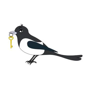 Magpie with key Stock Illustration