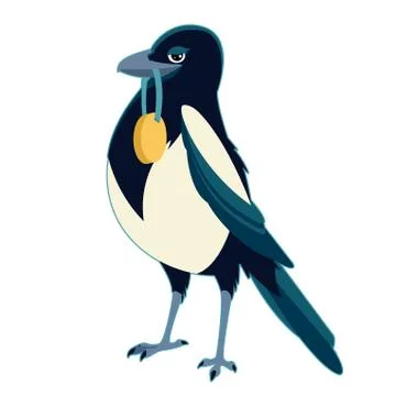 Magpie with medal Stock Illustration