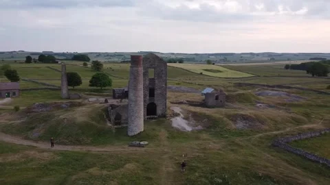 MAGPIE MINE  - SUNSET PEAK DISTRICT NATIONAL PARK - UK - DRONE AERIAL SHOT Stock Footage 243131690