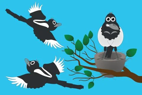 Magpies guard their nest Stock Illustration