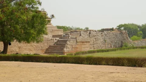 Mahanavami Dibba ancient stone steps with monumental granite retaining walls 스톡 동영상 348090830