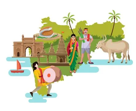 Maharashtra culture with map vector Illustrazione stock