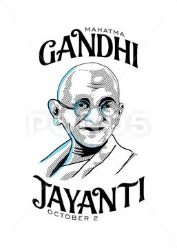 Mahatma Gandhi line drawing vector with Gandhi Jayanti Text White ...