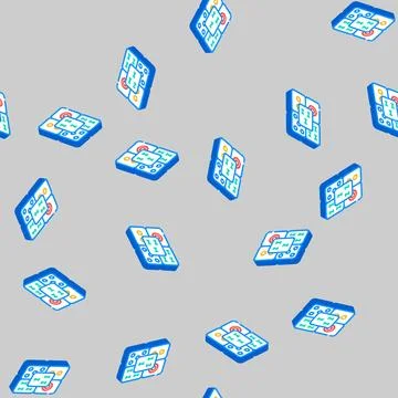 Mahjong tiles board table isometric icon seamless pattern Stock Illustration