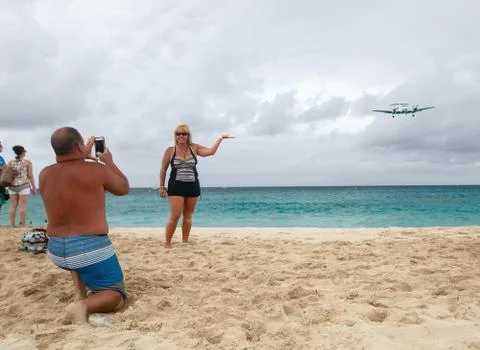 At Maho beach Stock Photos