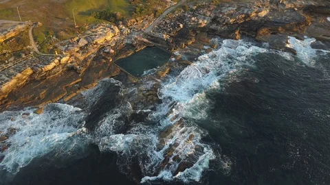 Mahon pool view with the coastline Stock Footage 96666198