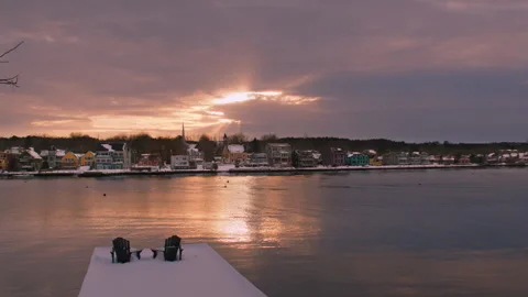 Mahone Bay, NS - Dramatic Sunset in the Snow Stock Footage 256886922