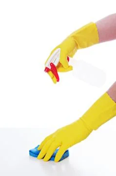 A maid cleaning up a mess Stock Photos