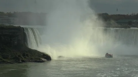 Maid Of The Mist Inside Horseshoe Falls Stock Footage 129839327