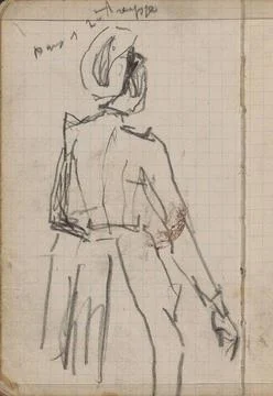 Maid, seen on the back. Page 39 From a sketchbook with 30 sheets manufactu... Stock Photos