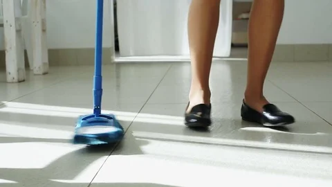 The maid washing the floor. Stock Footage 82070108