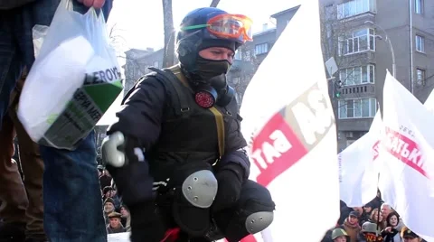Maidan. The crowd of protesters with flags noise.  Kiev. 16.03.2014 Stock Footage 48057712