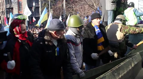 Maidan. The crowd of protesters shouting. Riots in Kiev. 16.03.2014 Stock Footage 48057709