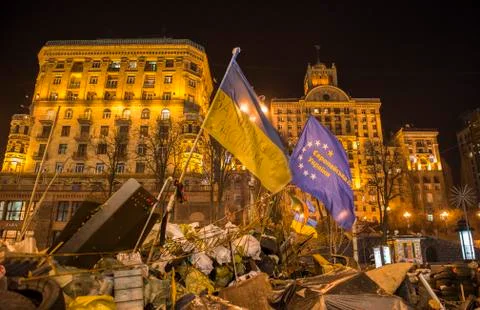 Maidan Flags Barricades Kiev Stock Photos