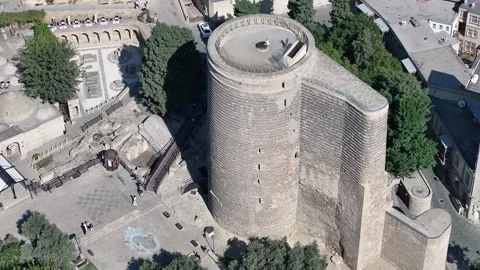 Maiden Tower from Aerial View in Old City Stock Footage 341894242