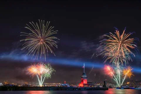 Maiden Tower Firework Stock Photos