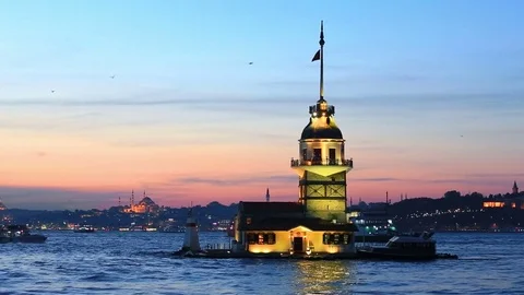 Maiden tower in Istanbul on a sunset Video stock 73150424