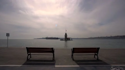 Maiden's Tower also known as Leander's Tower Aerial view From Istanbul. Stock Footage 130255824