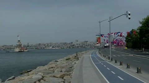 Maiden's Tower and empty road to the left. Video stock 147022172