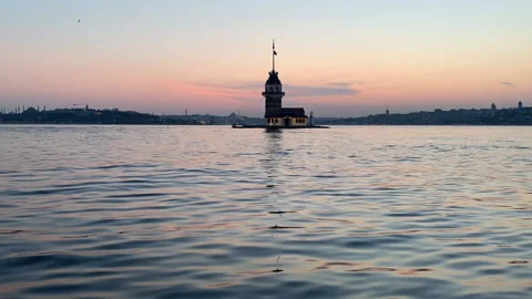 Maiden's Tower during sunset timelapse. Bosphorus Stock Footage 201199092