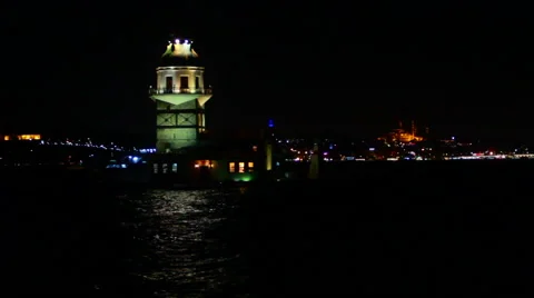The Maiden's Tower night light view Stock Footage 63061708