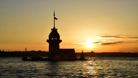 Maidens Tower Time lapse at Sunset in Istanbul Stock Footage 117438302