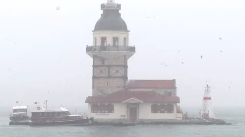 Maiden's tower under snowfall Stock Footage 146810034