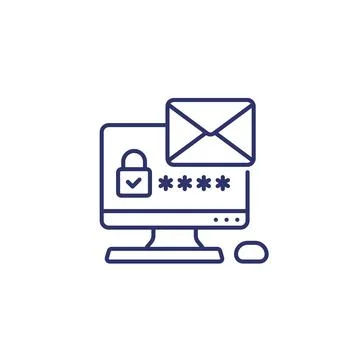 Mail access, authentication with password vector line icon Stock Illustration