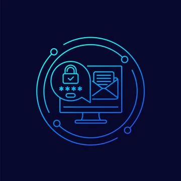 Mail access line icon, authentication and password Stock Illustration