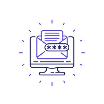 Mail access with password line icon Stock Illustration