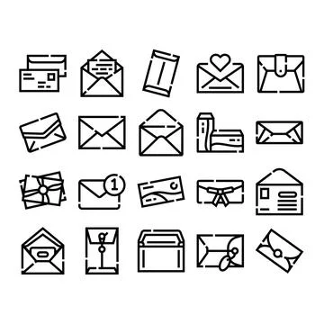 Mail and communication outlines line art icons collection Stock Illustration